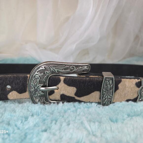Cow Print Belt with Silver Buckle - Picture 5 of 6